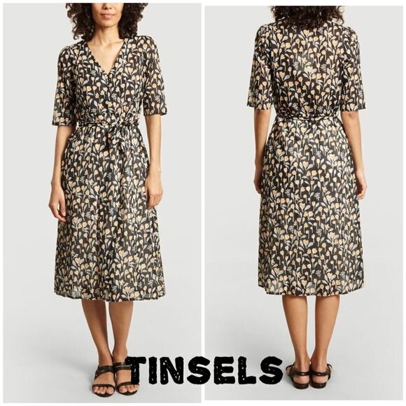 Tinsel Womens Odessa Narcis wrap Dress Black Floral Size S - Picture 1 of 12
